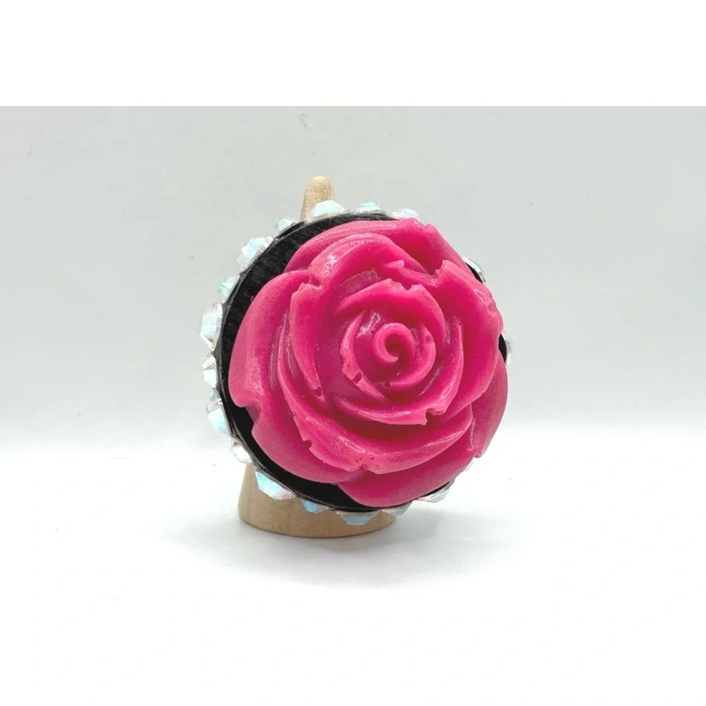 Large Rose & Rhinestone Flower Shaped Ring